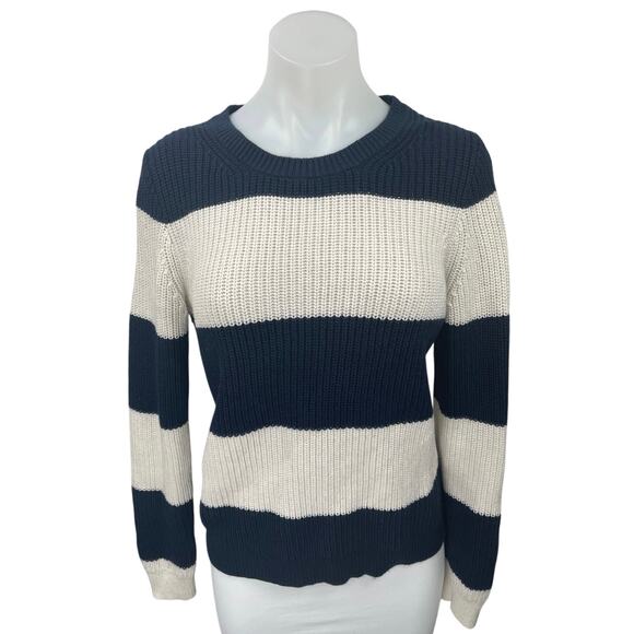 J.Crew Sweaters - J.Crew Navy Blue White Striped Colorblock Crew Neck Pullover Sweater Top Size M